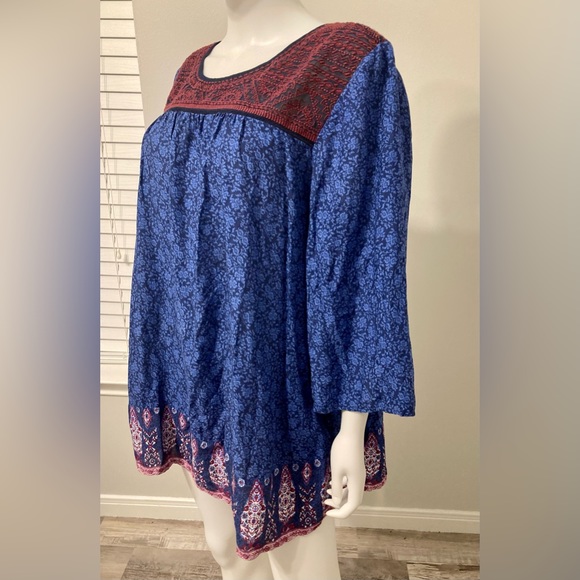 Lucky Brand Women's Boho Top Blue Embroidered Rayon SZ - 2Х - Picture 6 of 8